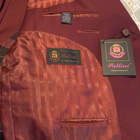 NWT Mens 3 pc Pallini Super 150’s Burgundy Suit Sz 52R/47W - Picture 5 of 10